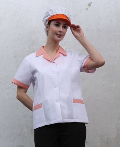 SHA-65 주황 체크카라  반팔