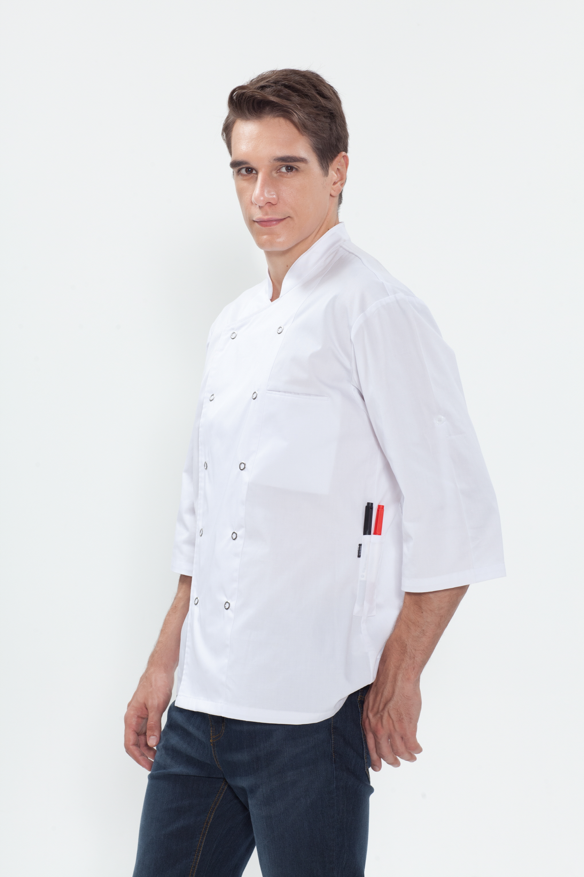 SKO-127 백색 기능성 이중소매 ㅡㅡㅡ스넵버튼