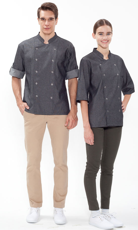 SKO-129 회색 데님 이중소매 스넵버튼