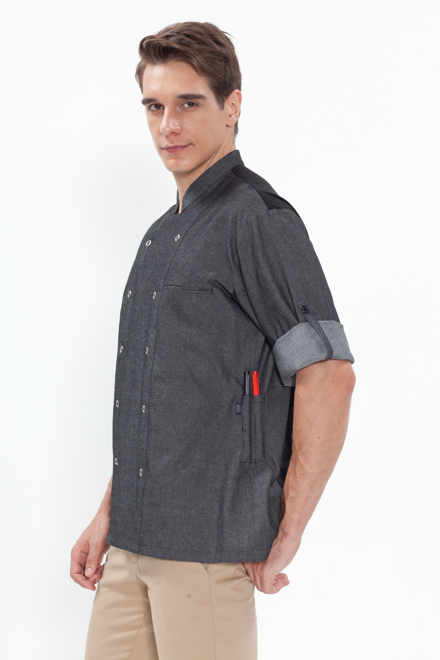 SKO-129 회색 데님 이중소매 스넵버튼