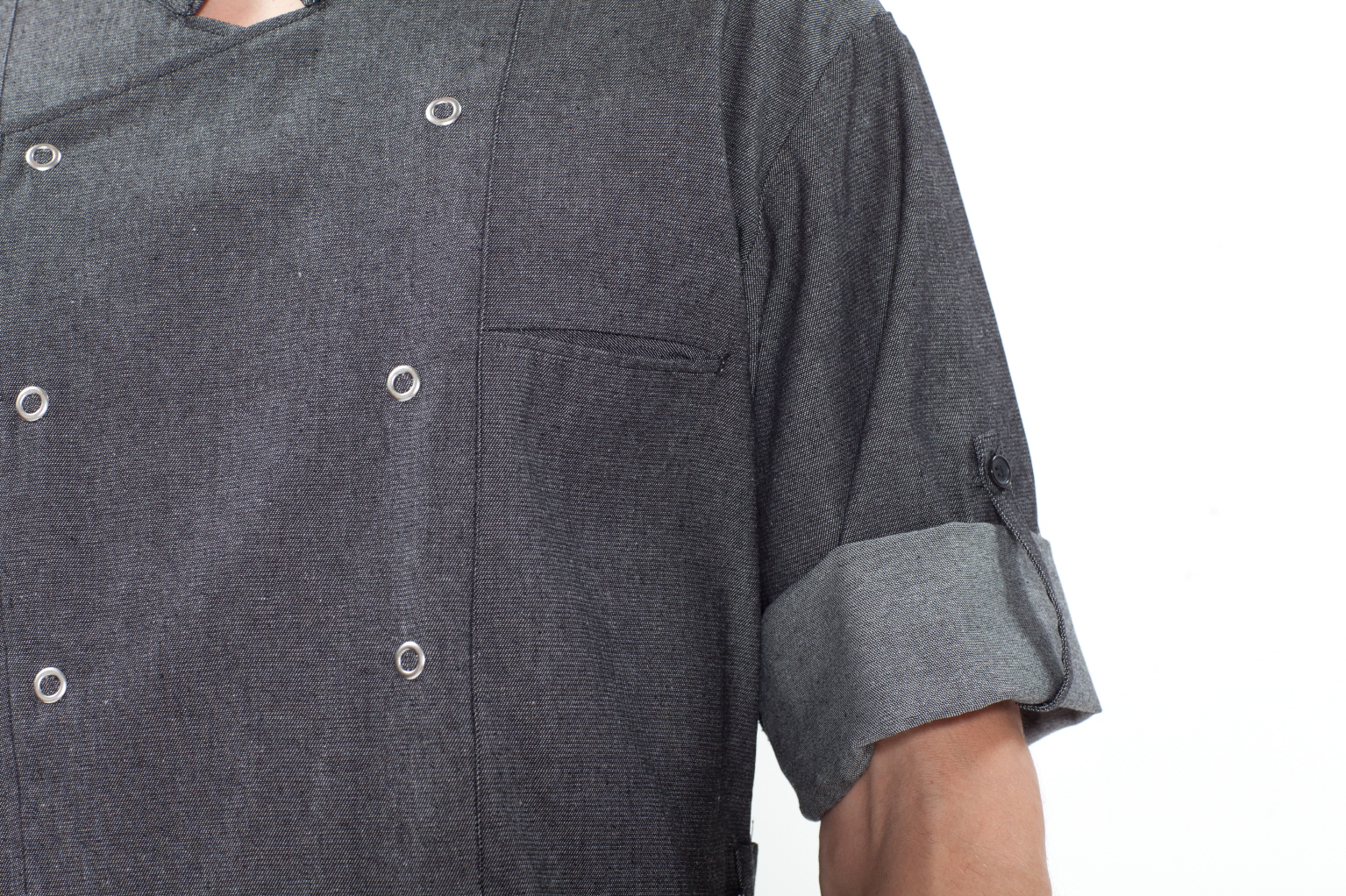 SKO-129 회색 데님 이중소매 스넵버튼