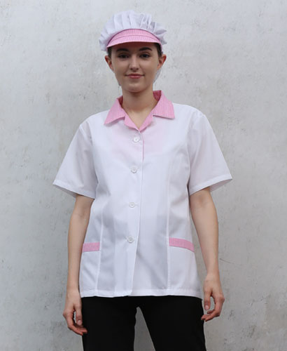 SHA-116 반팔 핑크체크 쿨스판 위생복