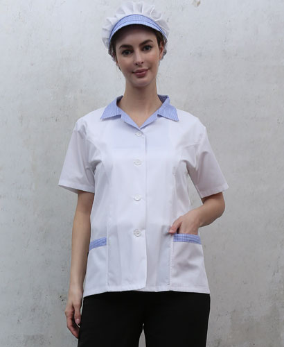SHA-118 반팔 소라체크 쿨스판 위생복