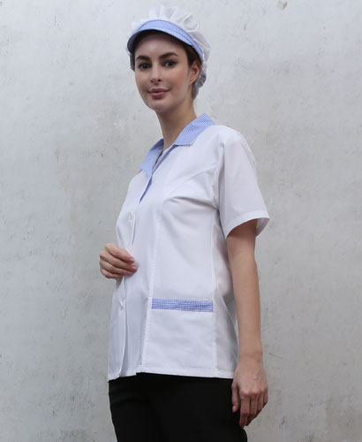 SHA-118 반팔 소라체크 쿨스판 위생복