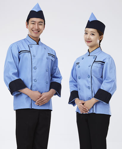 SCO-007 검정 띠 하늘색 조리복 (칠부,긴팔 겸용)