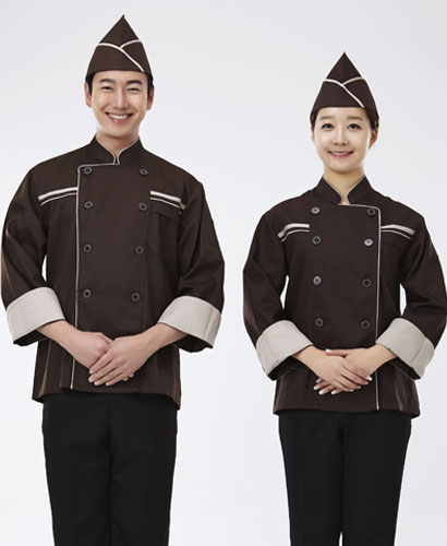 SCO-009 베이지 띠 갈색 조리복 (칠부,긴팔 겸용)