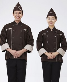 SCO-009 베이지 띠 갈색 조리복 (칠부,긴팔 겸용)