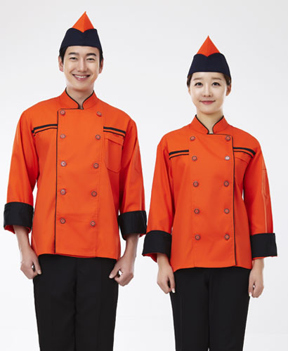 SCO-011 검정 띠 주황색 조리복 (칠부,긴팔 겸용)