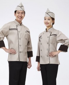 SCO-012 갈색 띠 베이지 조리복 (칠부,긴팔 겸용)