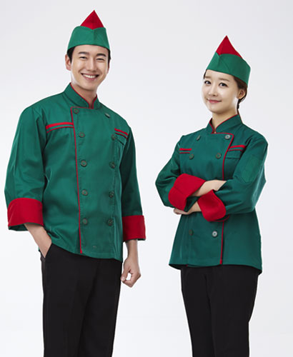 SCO-013 빨강 띠 진녹색 조리복 (칠부,긴팔 겸용)