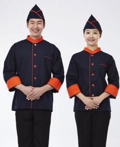 SCO-022 주황 배색 곤색 조리복 (칠부,긴팔 겸용)