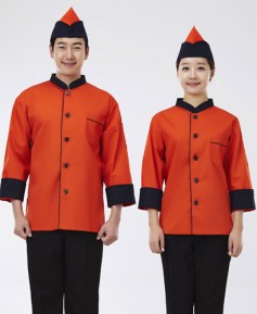 SCO-023 검정 배색 주황색 조리복 (칠부,긴팔 겸용)