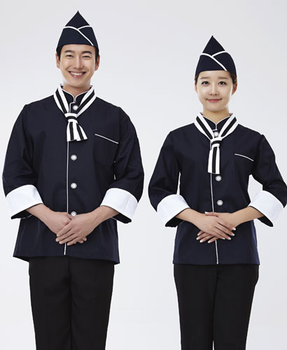 SCO-024 흰 배색 곤색 조리복 (칠부,긴팔 겸용)