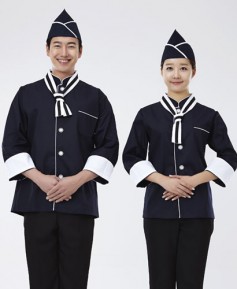 SCO-024 흰 배색 곤색 조리복 (칠부,긴팔 겸용)