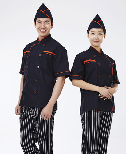 SCO-53 주황 띠 진곤색 반팔 조리복