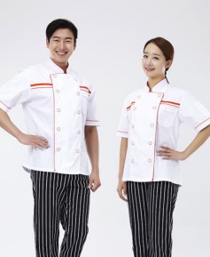 SCO-56 주황 띠 백색 반팔 조리복