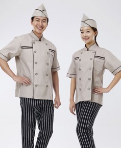 SCO-58 갈색 띠 베이지 반팔 조리복