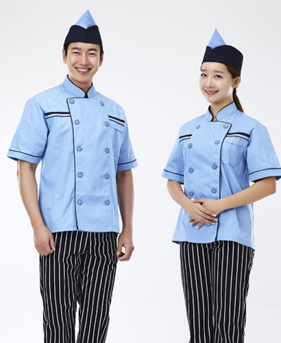 SCO-59 검정 띠 하늘색 반팔 조리복