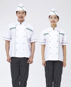 SCO-62 녹색 띠 백색 반팔 조리복