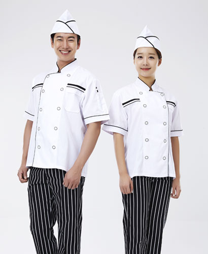 SCO-63 검정 띠 백색 반팔 조리복