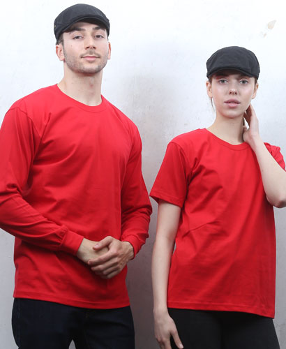 ▶T3-72 긴팔/반팔 무지 면 라운드티 ㅡㅡㅡ(적색)