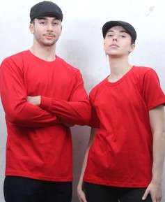 ▶T3-72 긴팔/반팔 무지 면 라운드티 ㅡㅡㅡ(적색)
