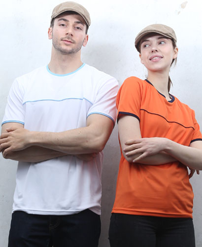 ▶T3-77 반팔((기능성)) 배색 라운드ㅡㅡ(오렌지/백색)