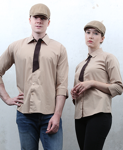 SY-714 NEW 베이지 넥타이포인트 셔츠 칠부 ㅡ(남여공용 사이즈)