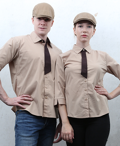 SY-714 NEW 베이지 넥타이포인트 셔츠 칠부 ㅡ(남여공용 사이즈)