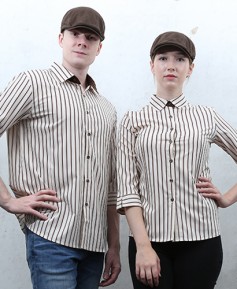 SY-737 NEW 칠부 커피줄지 셔츠 [남녀공용]